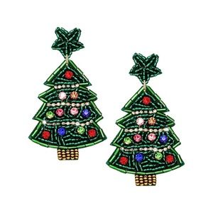 Christmas Tree Beaded Drop Earrings